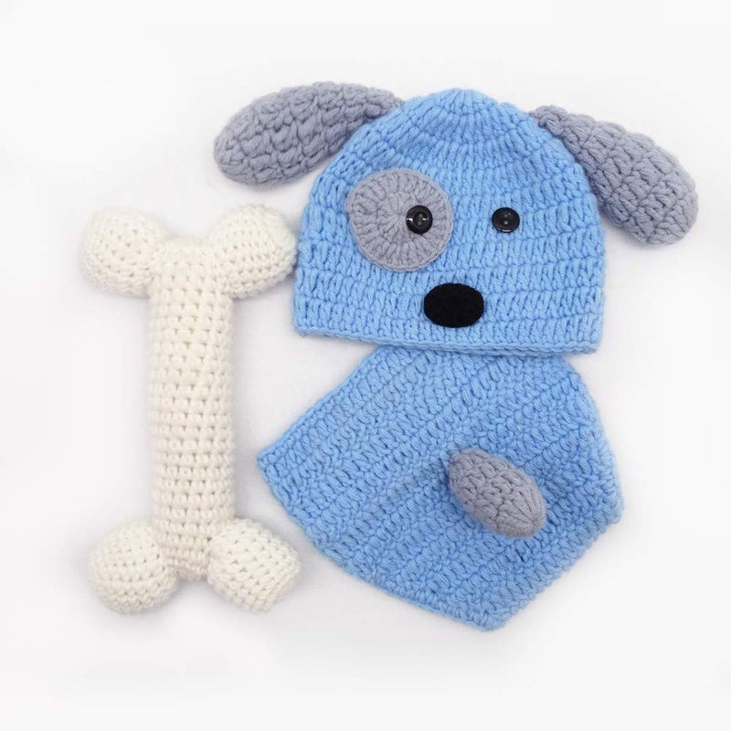 SUNBABY Newborn Photography Props Baby Knitting Wool Material Photography Costume Cute Animal Style Baby Crochet Clothes (Blue Dog) - Image 3